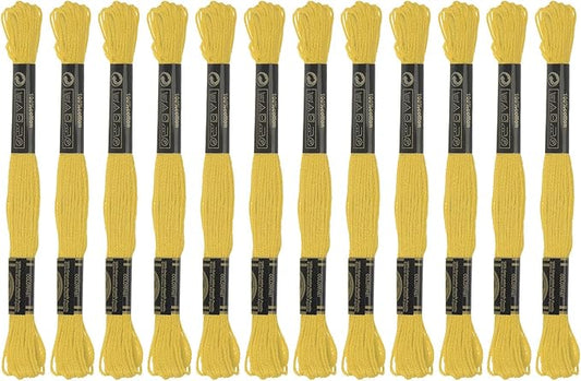 HARFINGTON 12 Skeins Embroidery Floss 8.75yds(8m) Egyptian Long-Staple Cotton Cross Stitch Thread for Sewing DIY Bracelet Yarn String and Crafts, Bright Yellow(6018)
