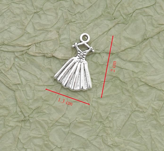50 Pcs Mini Dress Charms 2 x 1.3 cm Metal Cute Pendants Accessories for Jewelry Making Finding Kits Earring Bookmark Scrapbooking Decoration Supplies