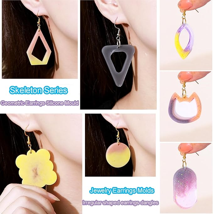 104Pcs Geometric Resin Earring Molds Kit, Flower Shaped Earrings Silicone Mold for Epoxy Resin Dangle Drop Jewelry Molds Making Kit with 100 Earring Hook for Earrings Necklace Pendants (Irregular)