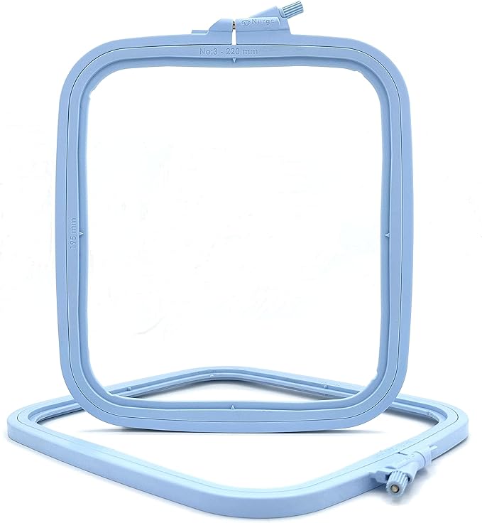 nurge square embroidery hoop - plastic cross stitch frame for needlepoint & embroidery - adjustable craft hoop - blue - no:3 (medium)
