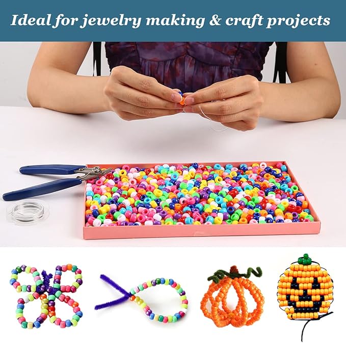 3000+ pcs pony beads, multi-colored bracelet beads for hair braids, plastic bead for crafts (large pack, classic)…