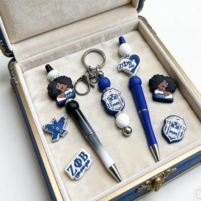 Zeta Beta Phi Sorority Themed Silicone Focal Beads Bulk for DIY Keychain Lanyard Pens Making Rubber Beads Kit Supplies (ΖΦΒ)