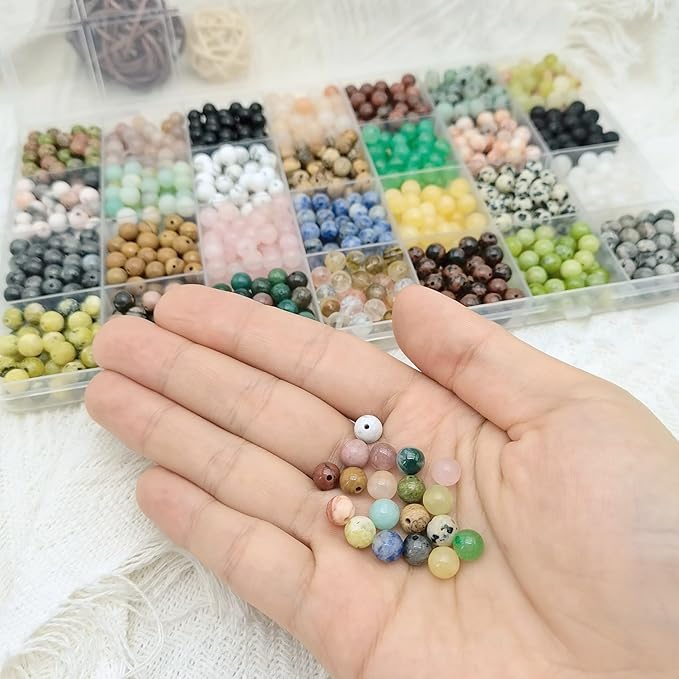 1120pcs Crystal Beads for Jewelry Making Bulk,Natural Stone Beads Charm Gemstone DIY for Friendship Bracelet Making Kit Supplies(6mm,28 Color A)