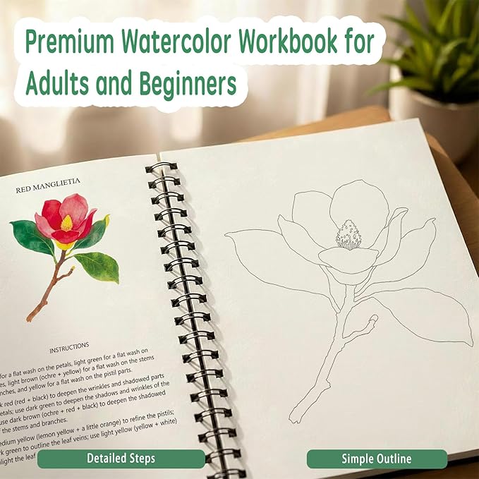 SLWBZ Watercolor Workbooks Coloring Book, Beginner Friendly Painting Kit, Easy Exquisite with Steps, Creative Exploration Watercolor Book for Adults Teens (Blue Hydrangea, Without Paint)