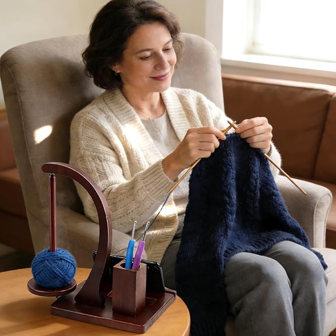 Magnetic Yarn Holder for Knitting and Crocheting,Wooden Crochet Yarn Holder,Crochet Yarn Holder with Crochet Hooks Knitting Tools for Knitting Lovers
