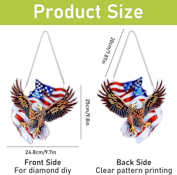NQRSBUI DIY Hanging Diamond Art Kits for Adults, Eagle Double Sided Diamond Art Painting Suncatchers Pendants, Crystal Gem Craft Painting Kit for Home Garden Wall Decor Gift (Eagle2)