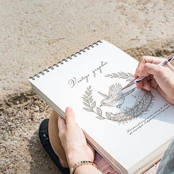 Sketchbook Top Spiral Bound Sketch Pad, 9 x 12 inch,100GSM Thick Paper,50 Sheets 100 Pages,Art Sketch Book Aesthetic Cute Drawing Writing Paper for Girls Women-Mushroom