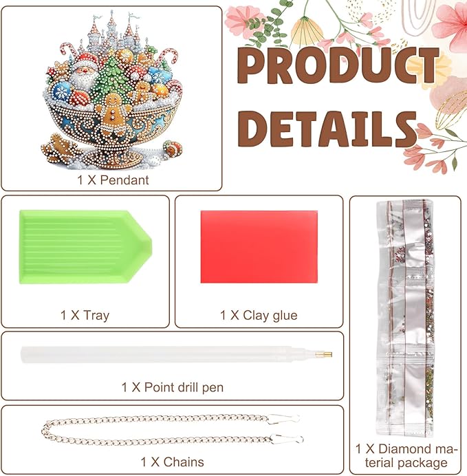 DOMROM Santa and Castle Diamond Art Hanging Kits for Adults Beginner, Christmas Special Shaped Crystal Diamond Painting Santa Pendant, DIY Diamond Art Suncatchers for Home Garden Wall Decor Gift