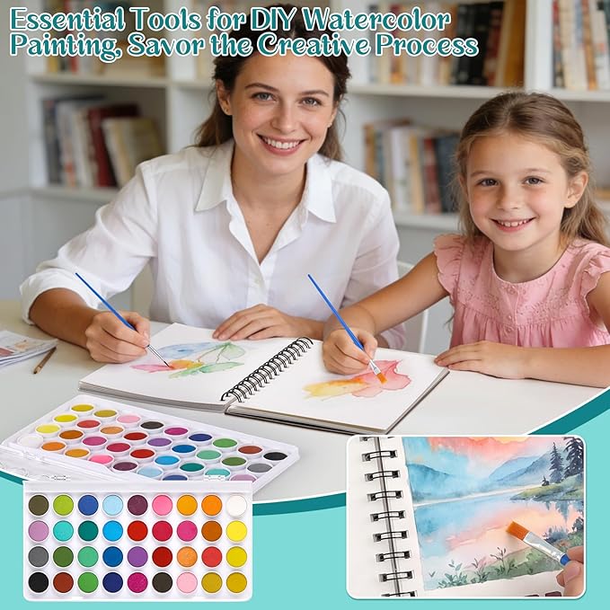 40 Sheets Watercolor Sketchbook with 36 Colors Watercolor Paint Set, 140lb/300g Watercolor Paper (5.5"x 8.5" & 3.5" x 5.5") Watercolor Painting Supplies for Artists Beginner