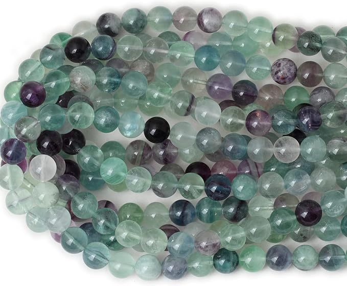 cheavian 35pcs 10mm natural colorful fluorite gemstone round loose beads for jewelry making diy findings 1 strand 15"