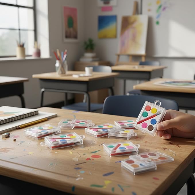 24 Sets Mini Paint Canvas Kit Mini Acrylic Art Party Favor Watercolor Painting Set with Panel Wood Easel Small Art Strips Palettes Brush for Kids Adults School Classroom Party Supplies Birthday Gift