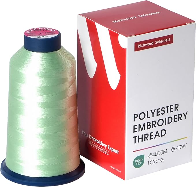 Poolin Embroidery Machine Thread Richword Selected Green 4000M 40WT Polyester Embroidery Thread – Smooth, Strong Single Spool for Home & Commercial Machines 0241