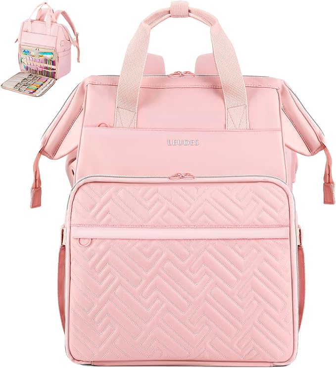 Leudes Knitting Bag Backpack, Yarn Storage Organizer Large Crochet Bag Tote Christmas Gift Yarn Holder Case for Carrying Projects, Knitting Needles (Upgraded Pink)