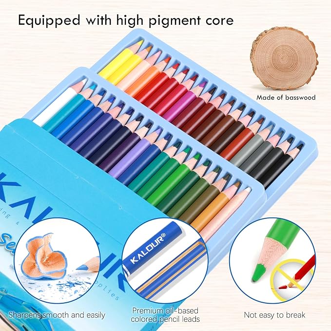 36-piece Blue Seascape Colored Pencil Set, Pre-sharpened Wooden Colored Pencils for Adults Artists Beginners Coloring Books Drawing & Sketching