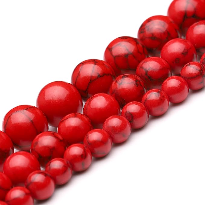 youngbling natural gemstone beads for jewelry making,10mm red turquoise polished round smooth stone,genuine real stone beads for bracelet necklace 15 inch(red turquoise,10mm)