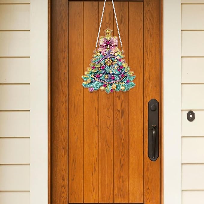 RICUVED Hanging Diamond Art Kit for Adults, Christmas Tree Special Shaped Crystal Gem Craft Diamond Painting Pendant Kit for Beginners, DIY Hanging Acrylic Art Ornament for Home Garden Wall Decor