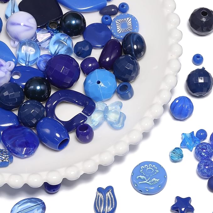 7.5 OZ Assorted Vintage Acrylic Beads for Jewelry Making, Song Xi Unique Flower Rose Czech Beads for Bracelet Earrings, Bohemia Style, Bulk, DIY Holiday Gift (240-260 PCS, Royal Blue)
