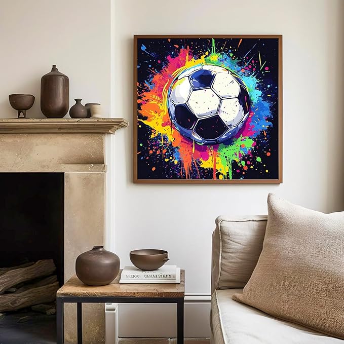 Paint by Numbers Kit for Kids with Frame, Soccer Paint by Numbers for Kids Ages 4-8-12, DIY Soccer Acrylic Oil Painting for Home Wall Art Decor Gift 7.8x7.8 inch (with Frame Easel)