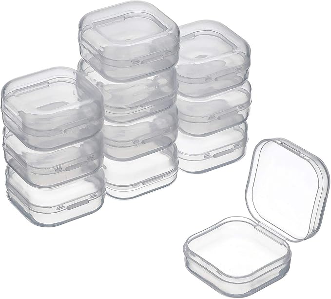 SATINIOR 12 Pack Clear Plastic Beads Storage Containers Box with Hinged Lid for Beads and More (1.38 x 1.38 x 0.71 Inch)