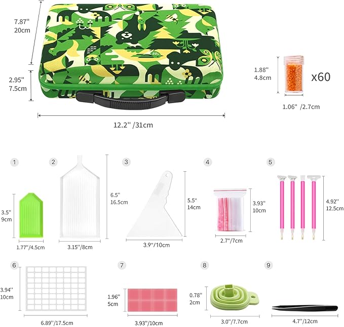 ARTDOT 60 Slots Storage Container for Diamond Art Kits for Adults,Portable Diamond Painting Storage Box with Accessories and Tools