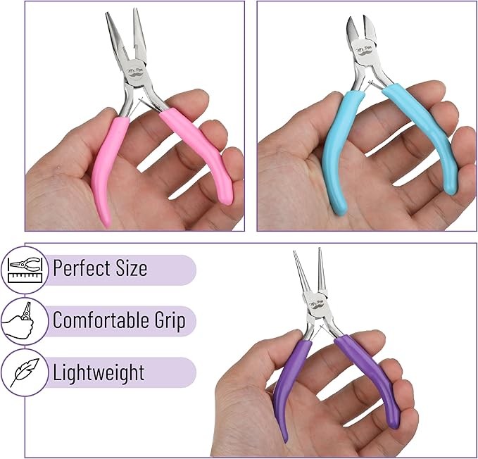 Mr. Pen- Jewelry Pliers Set, 3 Pack, Candy Colors, Rubber Handle & Ergonomic Design, Mini Pliers for Jewelry Making Tools, Small Wire Cutters for Crafting