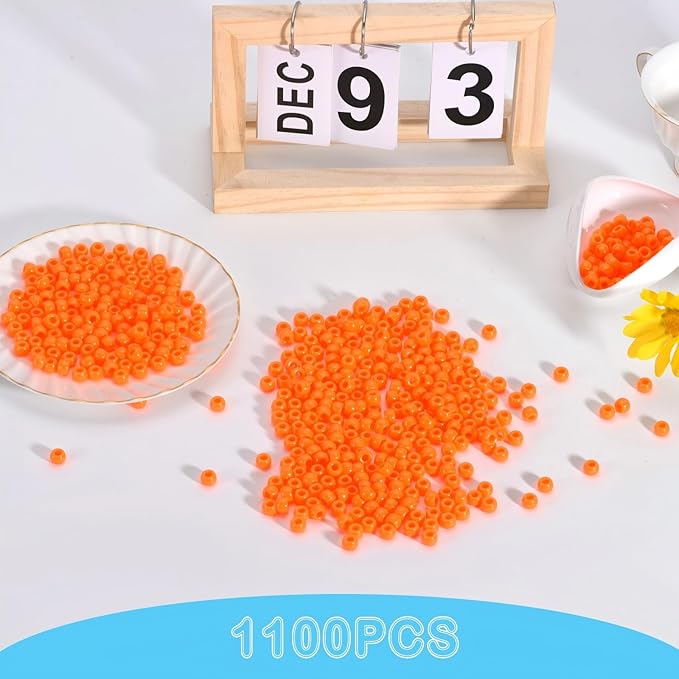 sunrica 1100pcs orange pony beads 6x9mm large hole plastic beads for kandi, hair braids, keychains, friendship bracelets