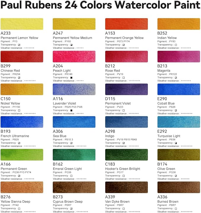 Paul Rubens Watercolor Paint Set Artist Grade, 24 Vivid Floral Colors with Portable Metal Box for Artists, Beginners, Hobbyists, Students