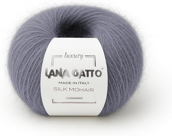 Silk Mohair Yarn for Knitting – Lace Weight Mohair Yarn with Silk, Made in Italy – Gray-30480, 2 Skeins