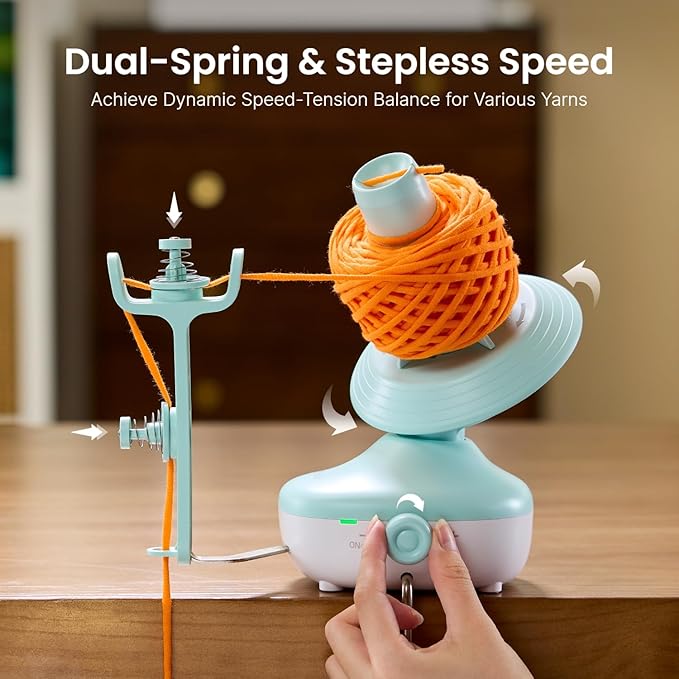 Cordless Yarn Winder, 2H Running Time Rechargeable Electric Yarn Cake Winder with 2200mAh Battery, Compact Yarn Winder for Crocheting Auto Yarn Spinner, Ideal Helper for Craft Lovers(Mint)