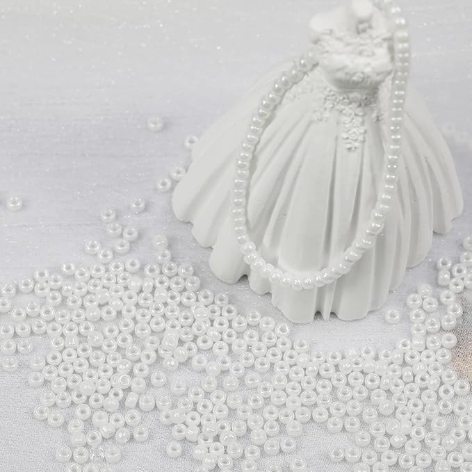 Bala&Fillic White Pearl 3mm Seed Beads About 3600pcs/100Grams in Bag, 8/0 Glass Craft Beads for Making Bracelet and Necklace (White Pearl)