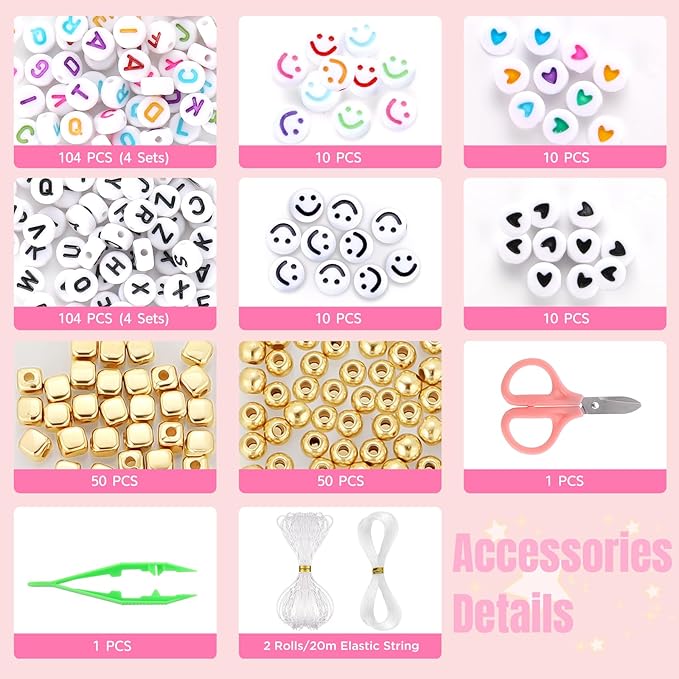 Funtopia 13000pcs 4mm Seed Beads for Jewelry Making, 5 Types 120 Colors Small Glass Beads for Bracelets, Friendship Bracelet Kit with Alphabet Letter Beads, Smile Face Beads for DIY, Art and Craft