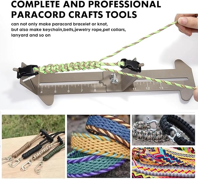 Paracord Jig Tools Bracelet Making Kit Accessories Adjustable Paracord Jig Kit with 2 Cords and 3 Buckles Bracelet Adjustable Length 4" to 13" (Army Green)