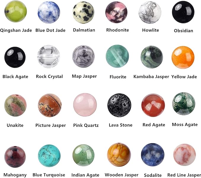Basigeese 960pcs Natural Stone Beads Polished Beading 6mm Loose Beads Gemstone Crystal Energy Stone Healing Power for DIY Jewelry Making(6mm 24Materials A)