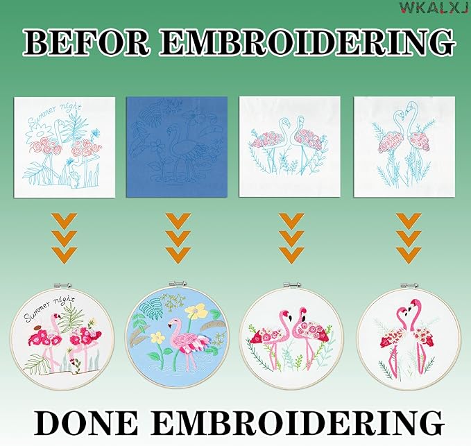 WKALXJ 4 Sets Embroidery Kits for Beginners to Advanced, Cross Stitch Kits Needlepoint Kits Crafts for Adults, Needle Point Kits with Flamingo Plant Pattern(Advanced Flamingo)