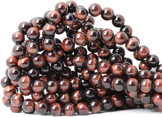 cheavian 45pcs 8mm natural red tiger eye gemstone round loose beads for jewelry making diy findings 1 strand 15"