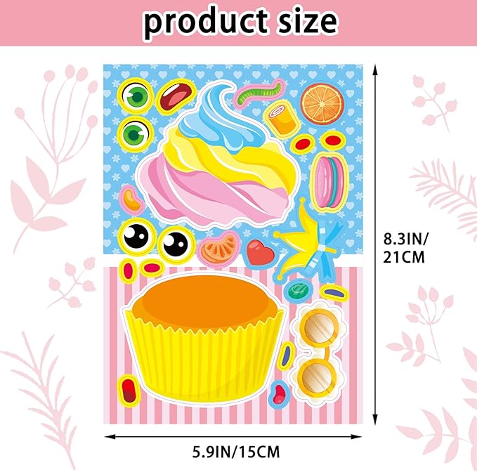 24 sheets 8.27''×5.9'' make your own cupcake stickers for kids toddlers, make a face stickers for kids party favors activities
