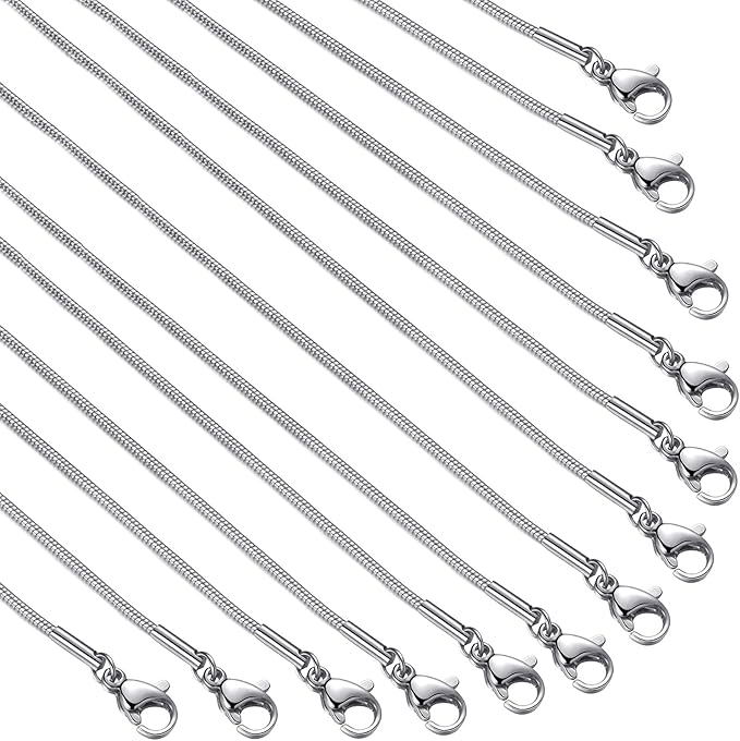 12 Pack Necklace Chains 18 Inches Stainless Steel Snake Chain Necklace with Lobster Clasps for DIY Jewelry Making, 1.2 mm