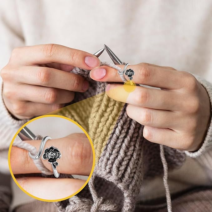 MARFOREVER 8 Pcs Crochet Rings, 8 Styles Adjustable Adjustable Tension Ring Loops for Fingers Yarn Guide Knitting Crochet Accessories with Box for Women Mom Crocheters Grandma Gift