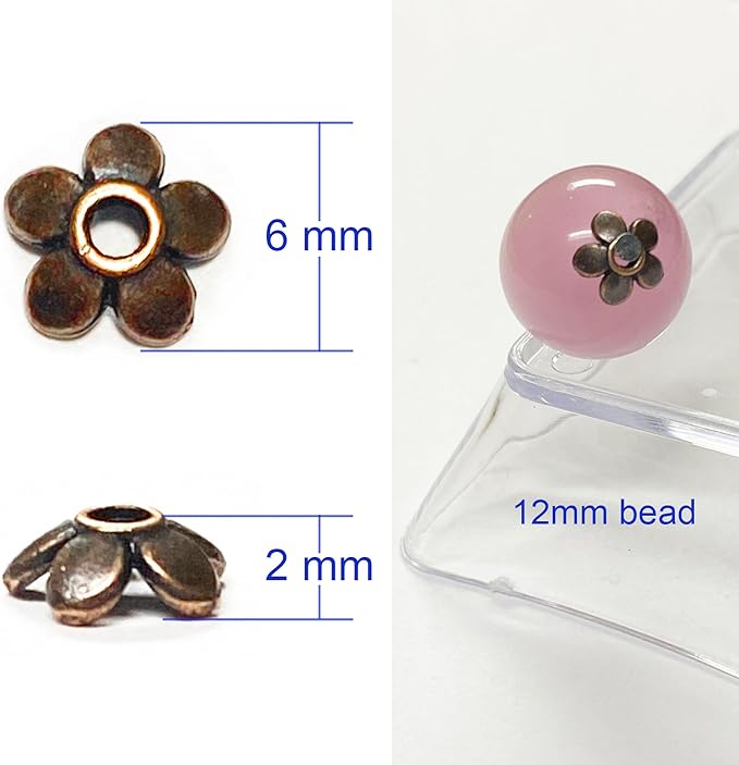 Heather's cf Flower Bead Caps Custom Fancy Charm Jewelry Making Spacer Kit Findings Bulk Vintage for Bracelets Earrings Necklaces Rings Beading Supplies Craft Non Tarnish DIY (Copper Petal - 500 Pcs)