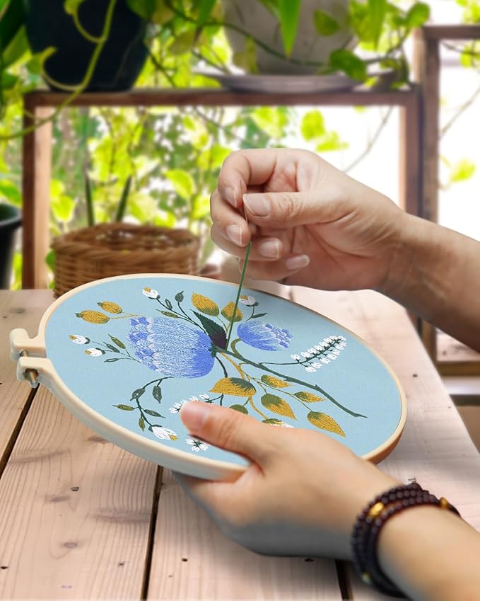 TINDTOP Embroidery Kit for Adult, Owl Embroidery Kit for Beginners Include Embroidery Cloth Hoops Threads for Craft Lover Hand Stitch with Embroidery Skill Techniques (Flower)