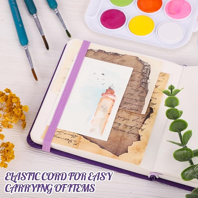 Hardcover Pocket Sketchbook, 5" x 5" Square Mini Sketchbook, 98lb/160gsm Heavyweight Tiny Sketch Book, 80 Sheets Small Travel Drawing Journal for Adults, Artist, Ideal for Gift (Purple)