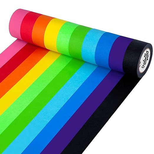 Colored Masking Tape - 10 Roll Multi Pack - 10 Yards Each - Colored Tape 1 Inch Wide - Great for Arts & Crafts, Labeling, and Color- Coding - Teacher Supplies