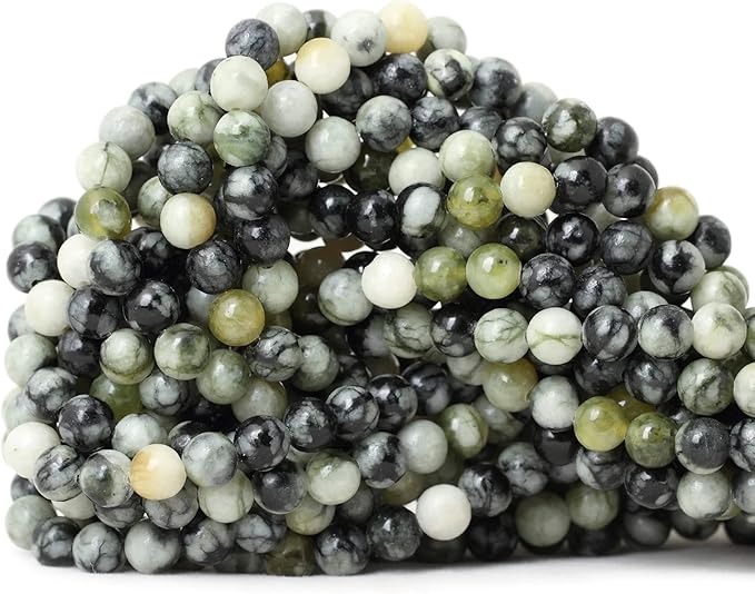 cheavian 60pcs 6mm natural green vine jasper round loose beads for jewelry making 1 strand 15"
