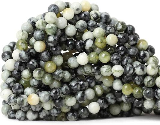 cheavian 60pcs 6mm natural green vine jasper round loose beads for jewelry making 1 strand 15"