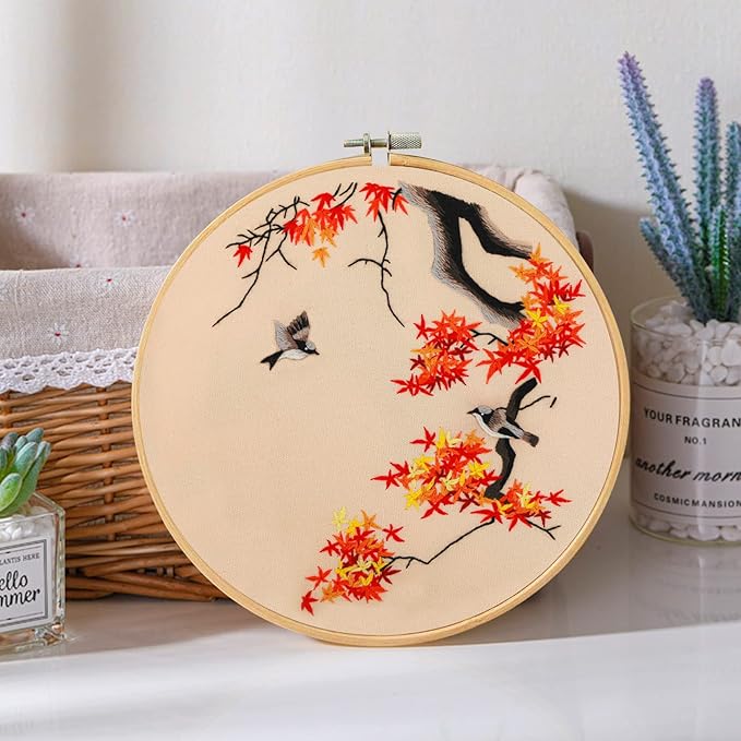 Santune 3 Pack Embroidery Kit for Adults Cross Stitch Kits for Beginners with Bird Patterns,3 Instructions,1 Hoop,Threads and 6 Needles,Hand Needlepoint Sets for Women