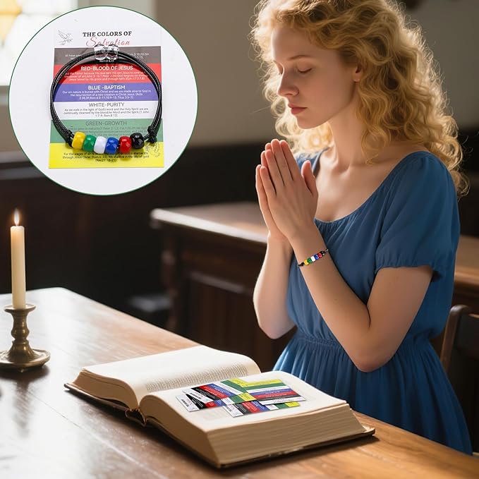 1400 Pcs Plan of Salvation Bracelet Kit Gospel Bracelets Salvation Cards with 200 Bulk Plan of Salvation Cards and 100 Yards Waxed Cotton Thread Cord Christian Teaching Kits