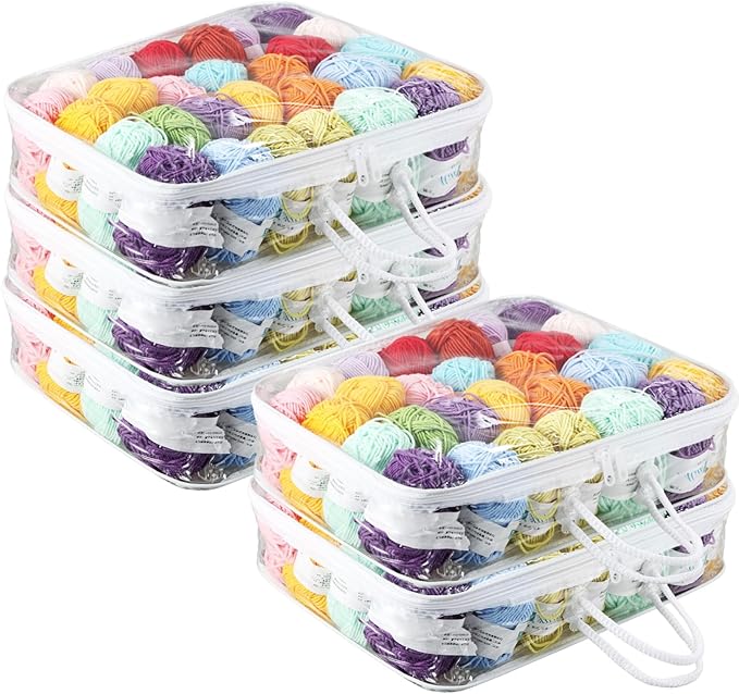 5 Pack Clear Yarn Storage Bags, 12x16x4 Inches Yarn Storage Organizer Tote Bag for Knitting Needles Crochet Hooks Yarn Balls Yarn and Unfinished Project, White