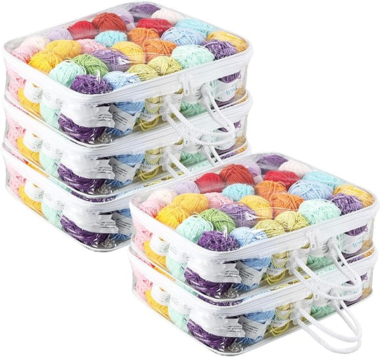 5 Pack Clear Yarn Storage Bags, 12x16x4 Inches Yarn Storage Organizer Tote Bag for Knitting Needles Crochet Hooks Yarn Balls Yarn and Unfinished Project, White