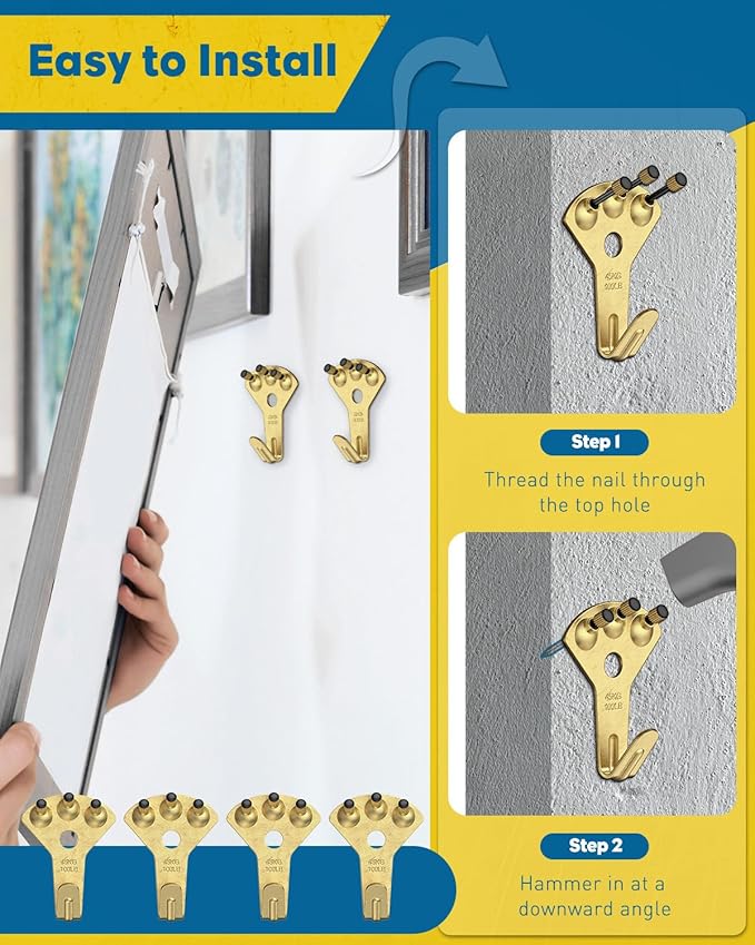 Uniclife 10 Pcs 100 lb Heavy Duty Picture Hangers for Drywall & Wood, Picture Hanging Hooks with Nails, Picture Hanging Hardware, Frame Hooks Picture Hooks for Hanging Photos Mirrors Paintings