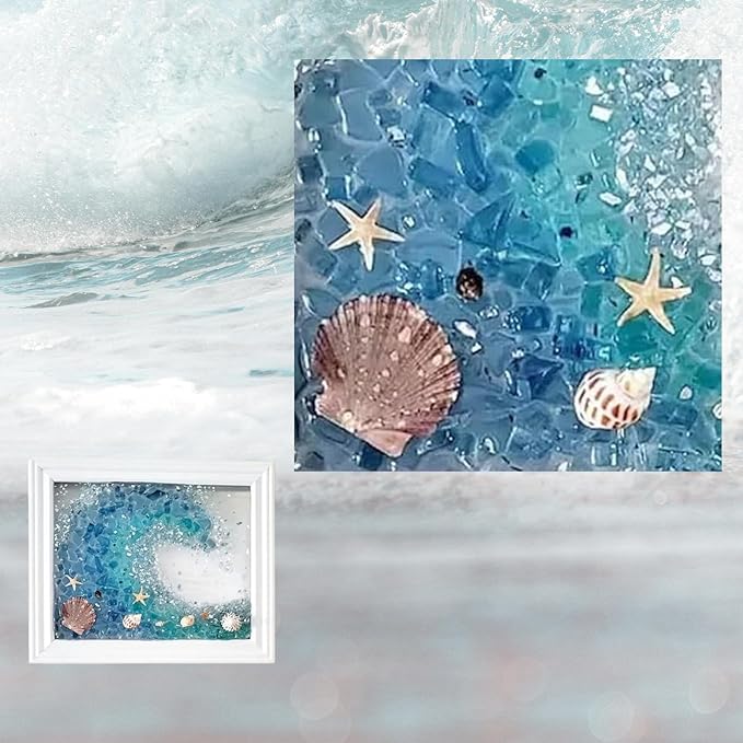 Sea Glass Art Kits, New Sea Glasss Resin Art Kits for Adults, DIY Mosaic Glass Kits, Mosaic Kits for Adults Resin Beach Art Kit for Home Decoration, Bookshelf, Office, Windowsill (L)